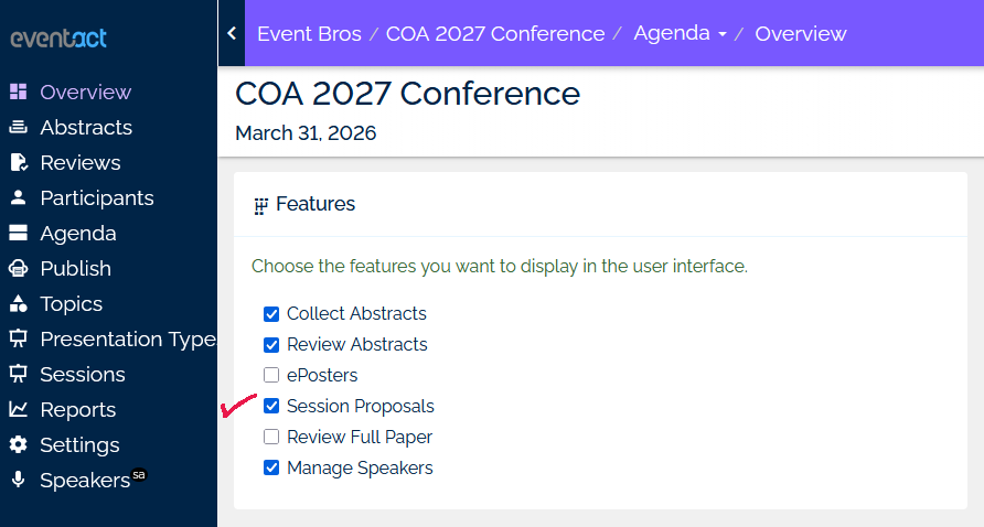 Enable Session Proposals feature